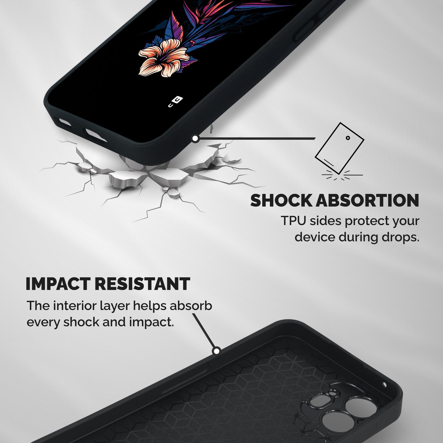 Single Painted Flower Shockproof Hybrid Protection (Metal + TPU) Back Case Cover