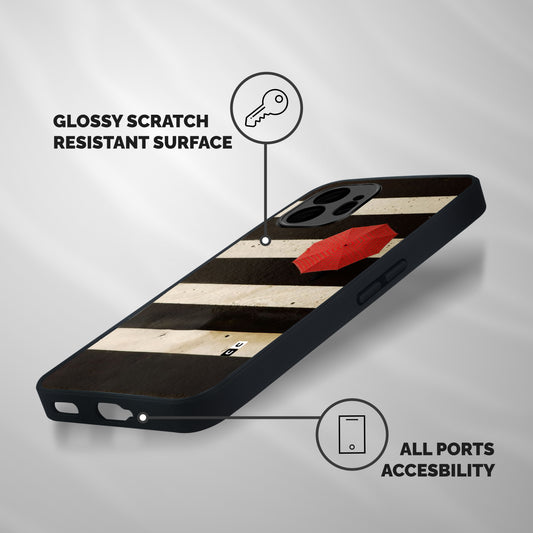 Single Red Umbrella Stripes Shockproof Hybrid Protection (Metal + TPU) Back Case Cover