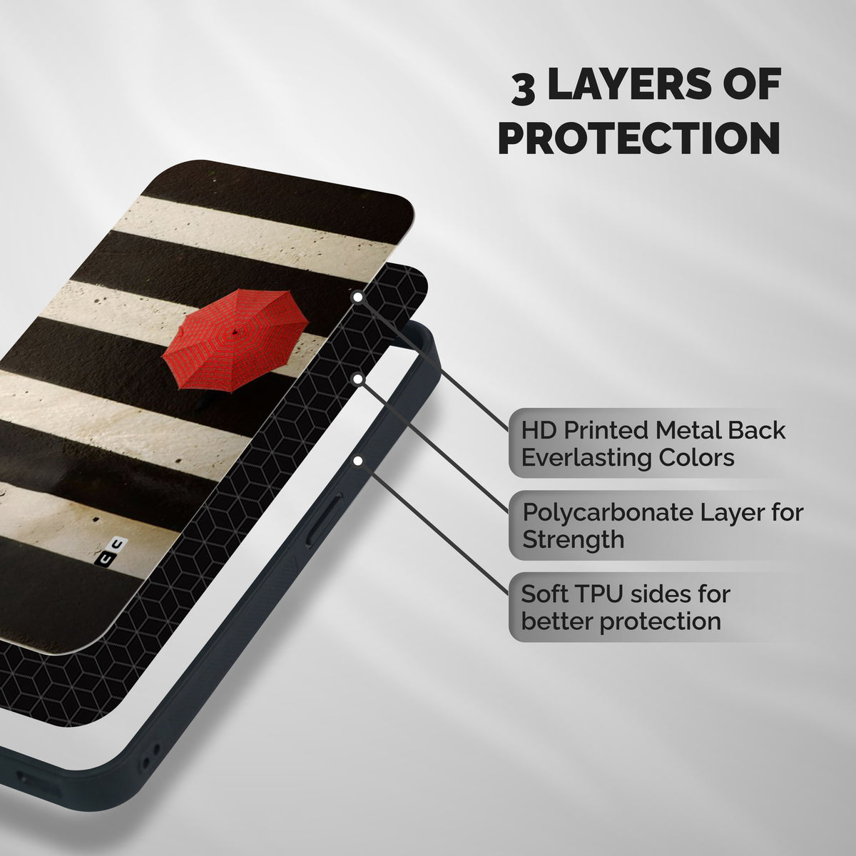 Single Red Umbrella Stripes Shockproof Hybrid Protection (Metal + TPU) Back Case Cover