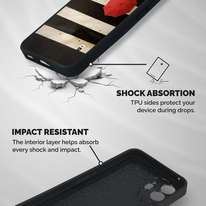 Single Red Umbrella Stripes Shockproof Hybrid Protection (Metal + TPU) Back Case Cover