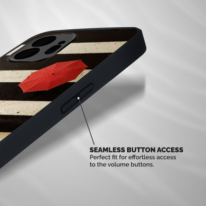 Single Red Umbrella Stripes Shockproof Hybrid Protection (Metal + TPU) Back Case Cover