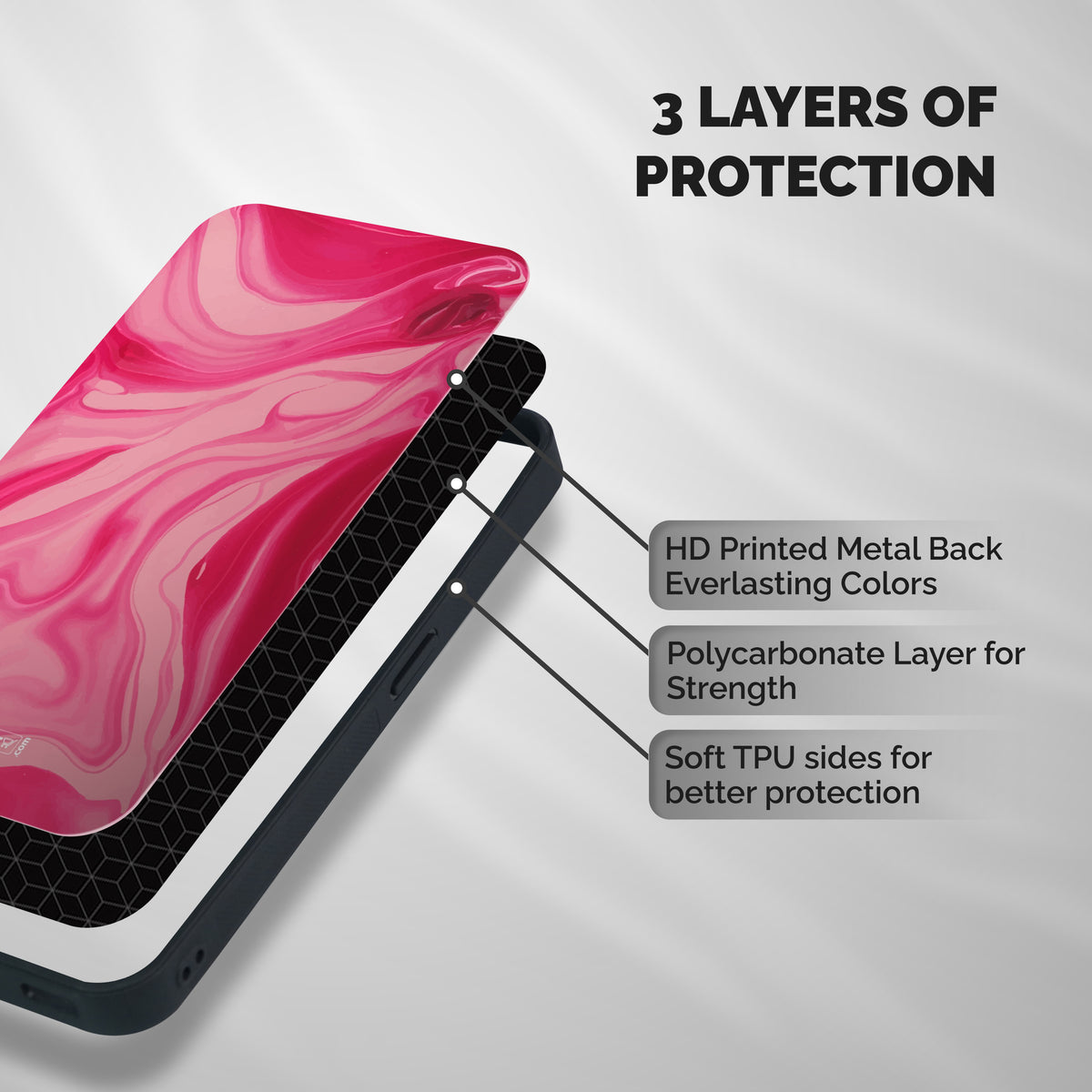 Sizzling Pink Marble Texture Shockproof Hybrid Protection (Metal + TPU) Back Case Cover