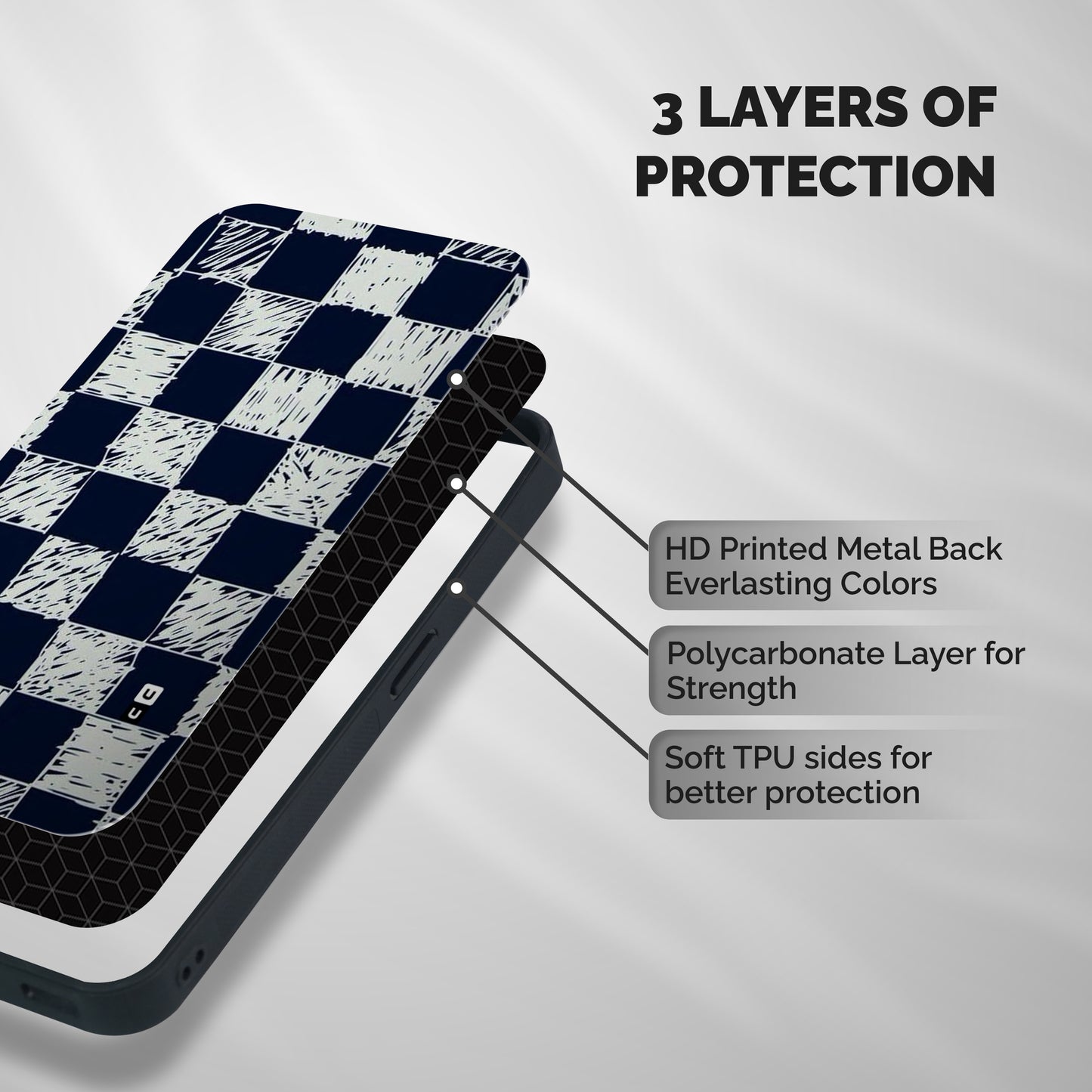 Sketchy Check Design Shockproof Hybrid Protection (Metal + TPU) Back Case Cover