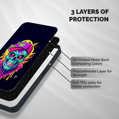Skull In Cap Shockproof Hybrid Protection (Metal + TPU) Back Case Cover