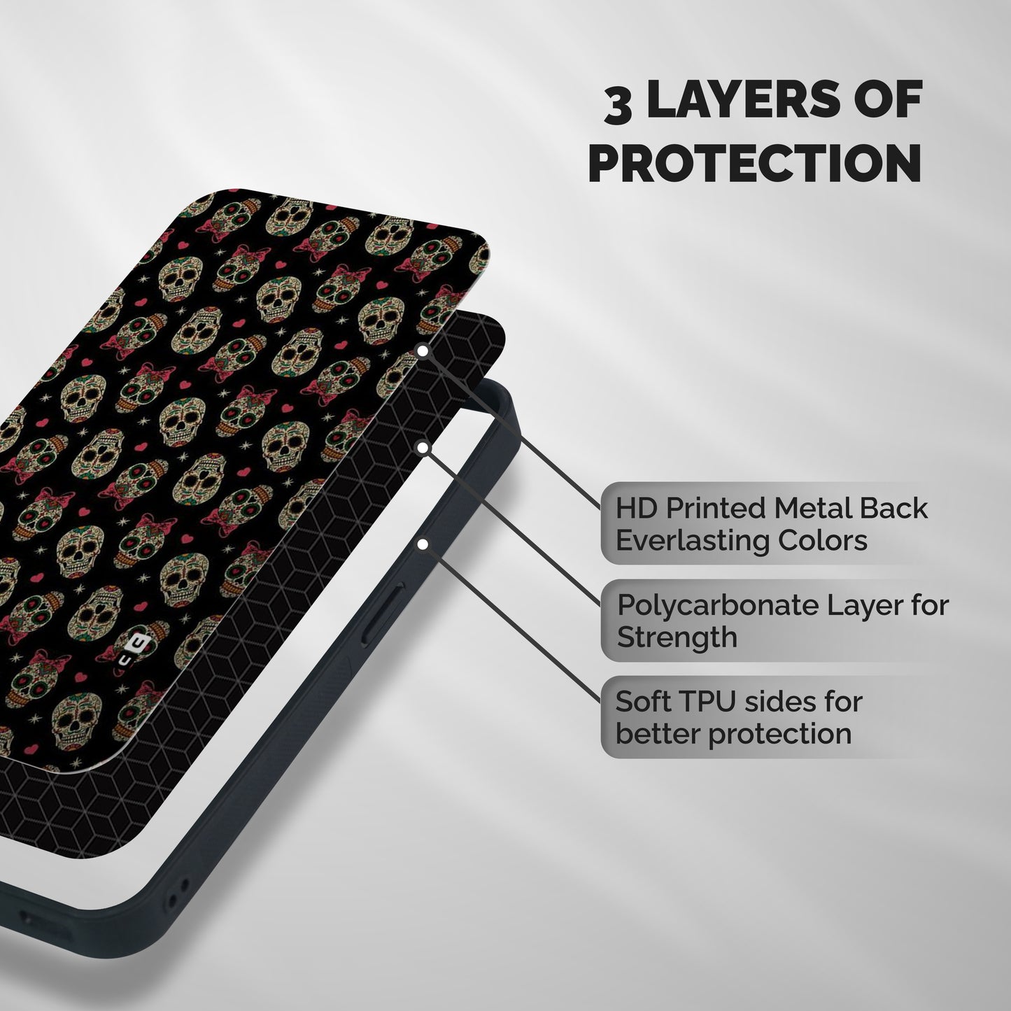 Skull Pattern Shockproof Hybrid Protection (Metal + TPU) Back Case Cover