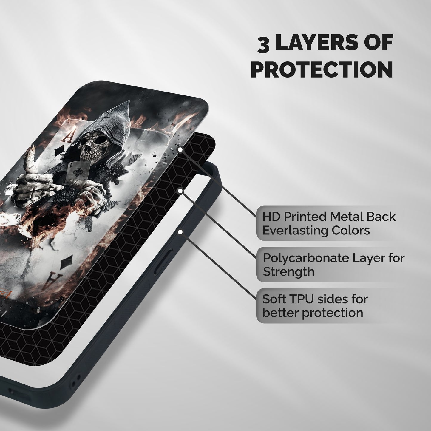 Skull with an Ace Shockproof Hybrid Protection (Metal + TPU) Back Case Cover