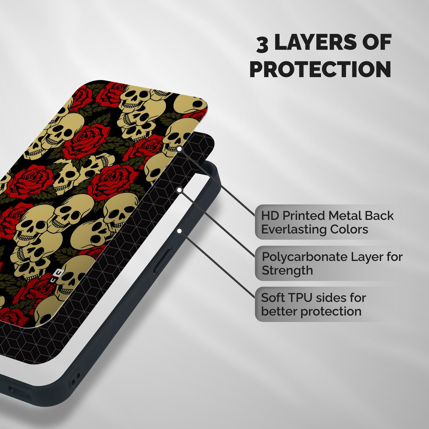 Skulled Roses Shockproof Hybrid Protection (Metal + TPU) Back Case Cover