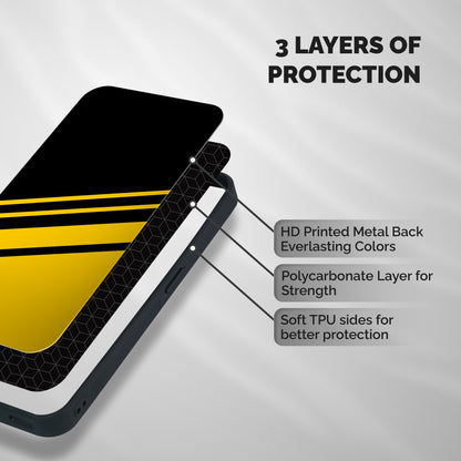 Slant Yellow Stripes Shockproof Hybrid Protection (Metal + TPU) Back Case Cover