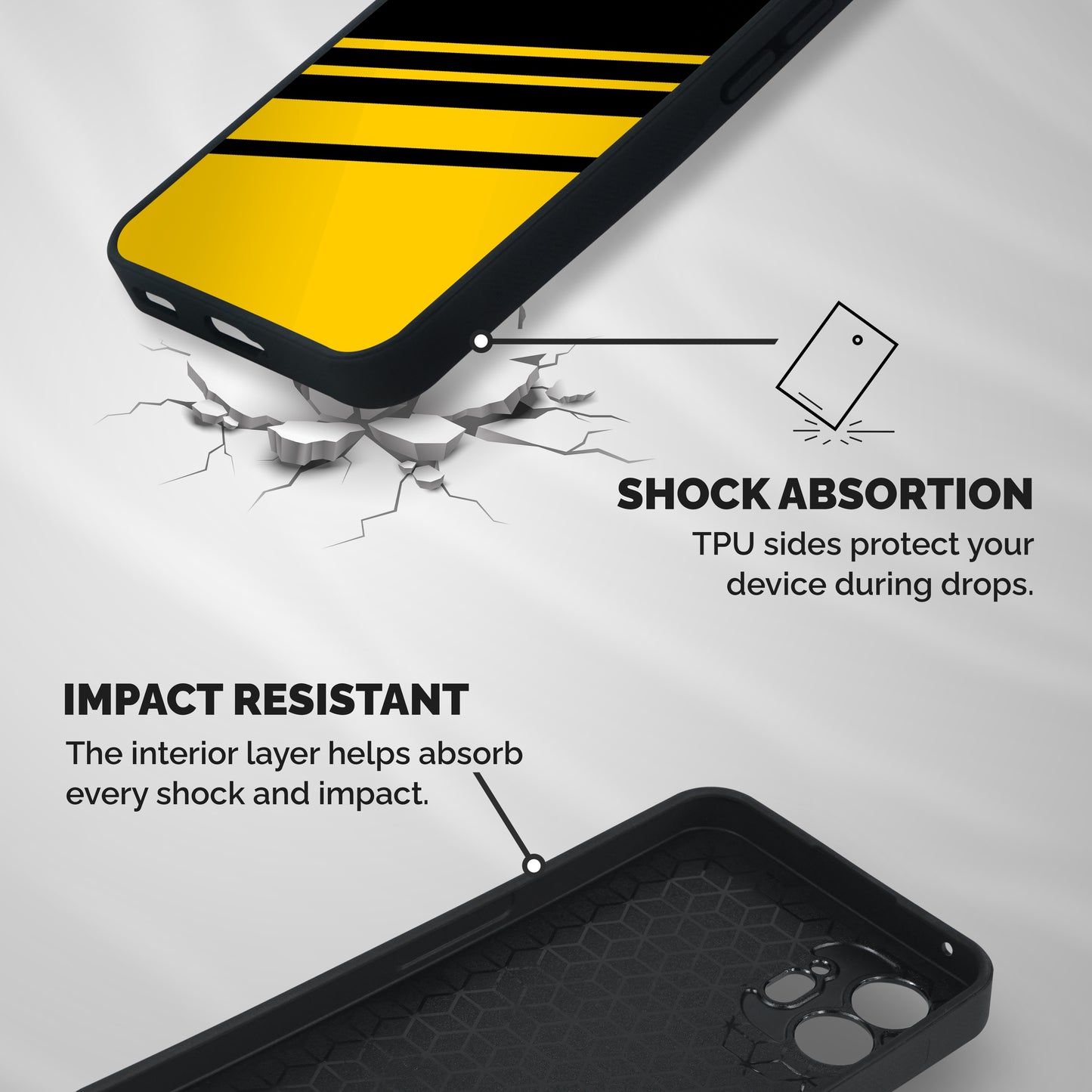 Slant Yellow Stripes Shockproof Hybrid Protection (Metal + TPU) Back Case Cover