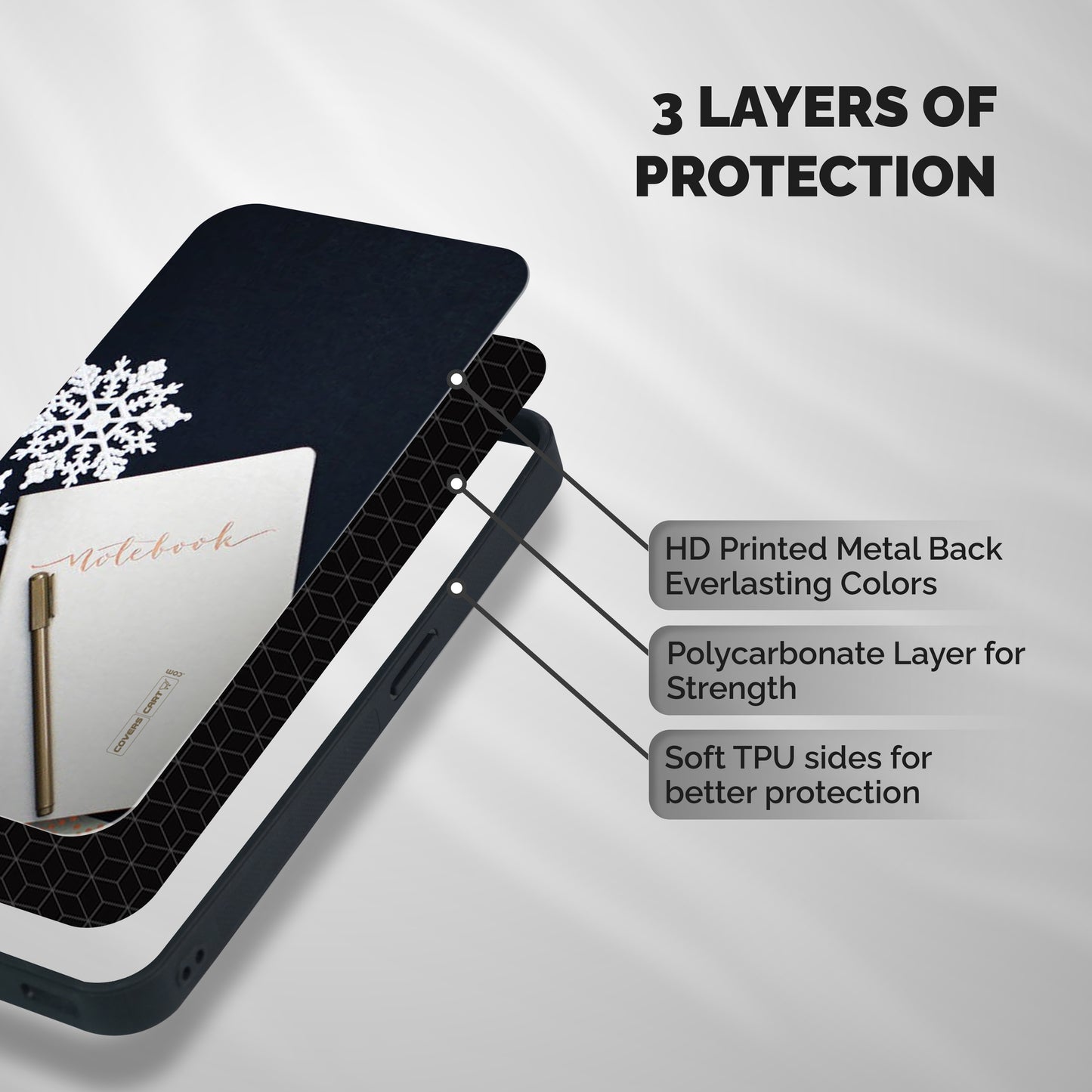 Snowflake Notebook Shockproof Hybrid Protection (Metal + TPU) Back Case Cover