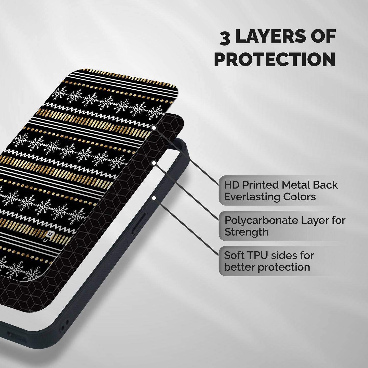 Snowflakes Gold Shockproof Hybrid Protection (Metal + TPU) Back Case Cover