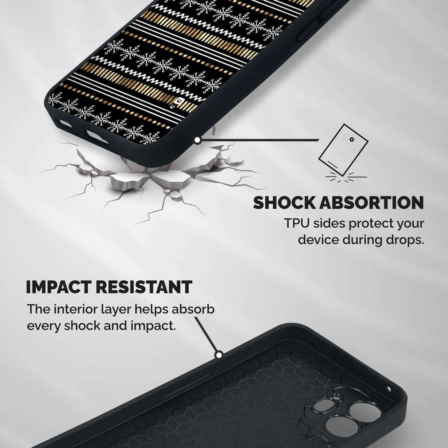 Snowflakes Gold Shockproof Hybrid Protection (Metal + TPU) Back Case Cover