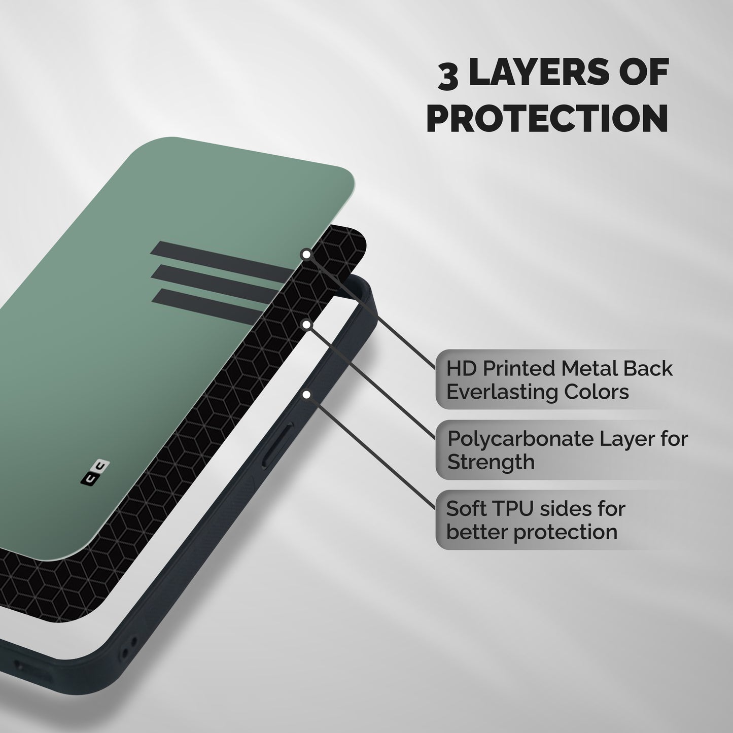 Solid Sports Stripe Shockproof Hybrid Protection (Metal + TPU) Back Case Cover
