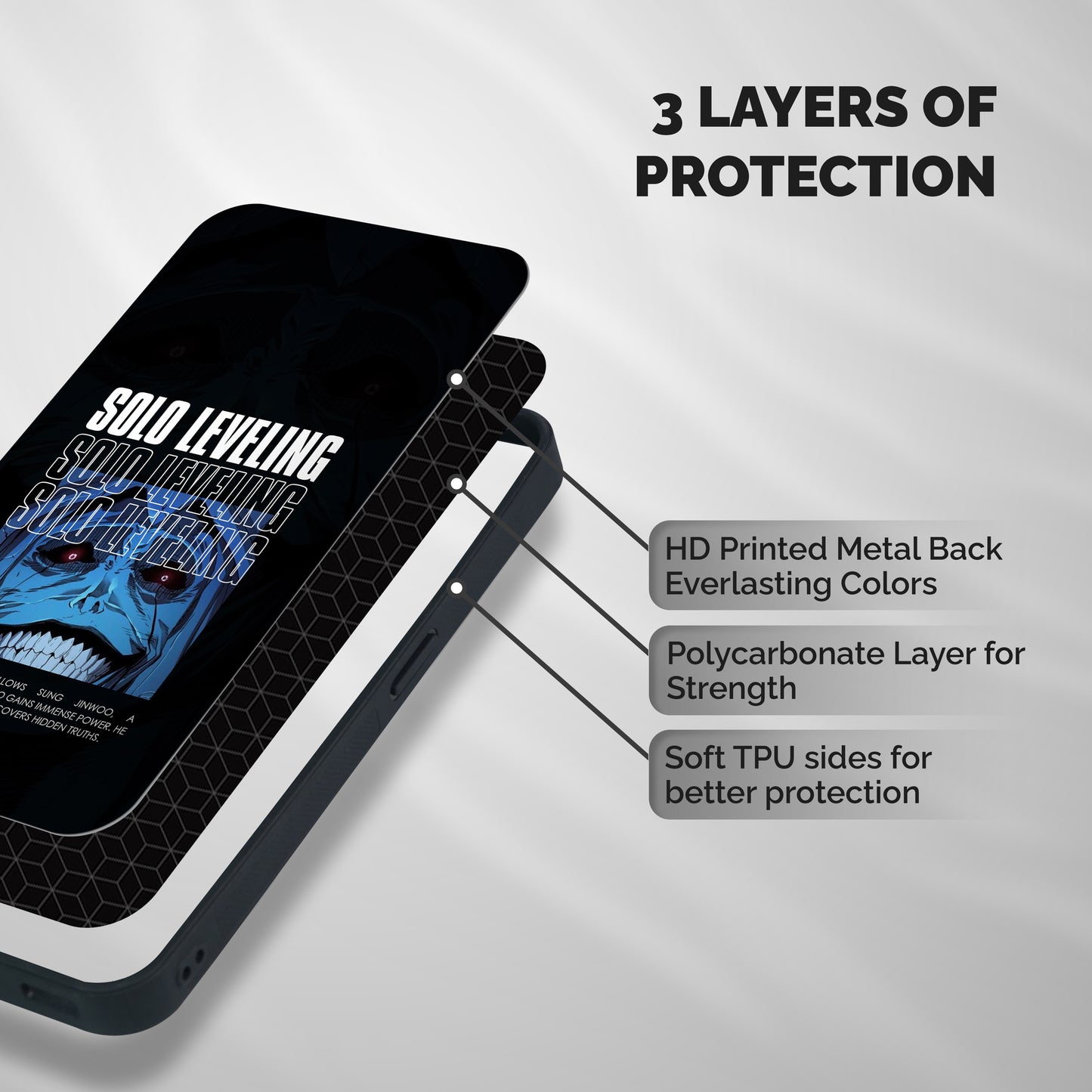 Solo Leveling Typo Shockproof Hybrid Protection (Metal + TPU) Back Case Cover