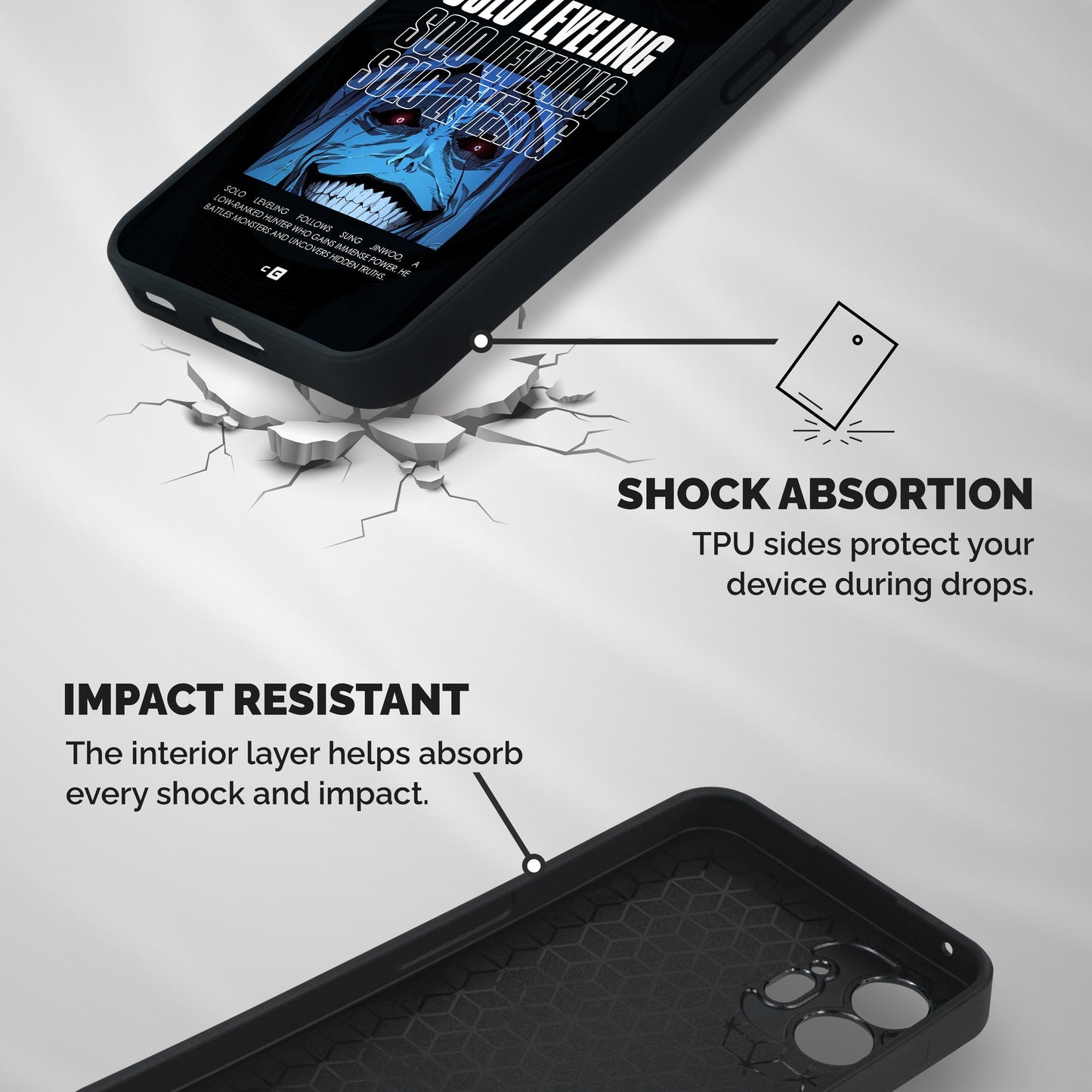 Solo Leveling Typo Shockproof Hybrid Protection (Metal + TPU) Back Case Cover