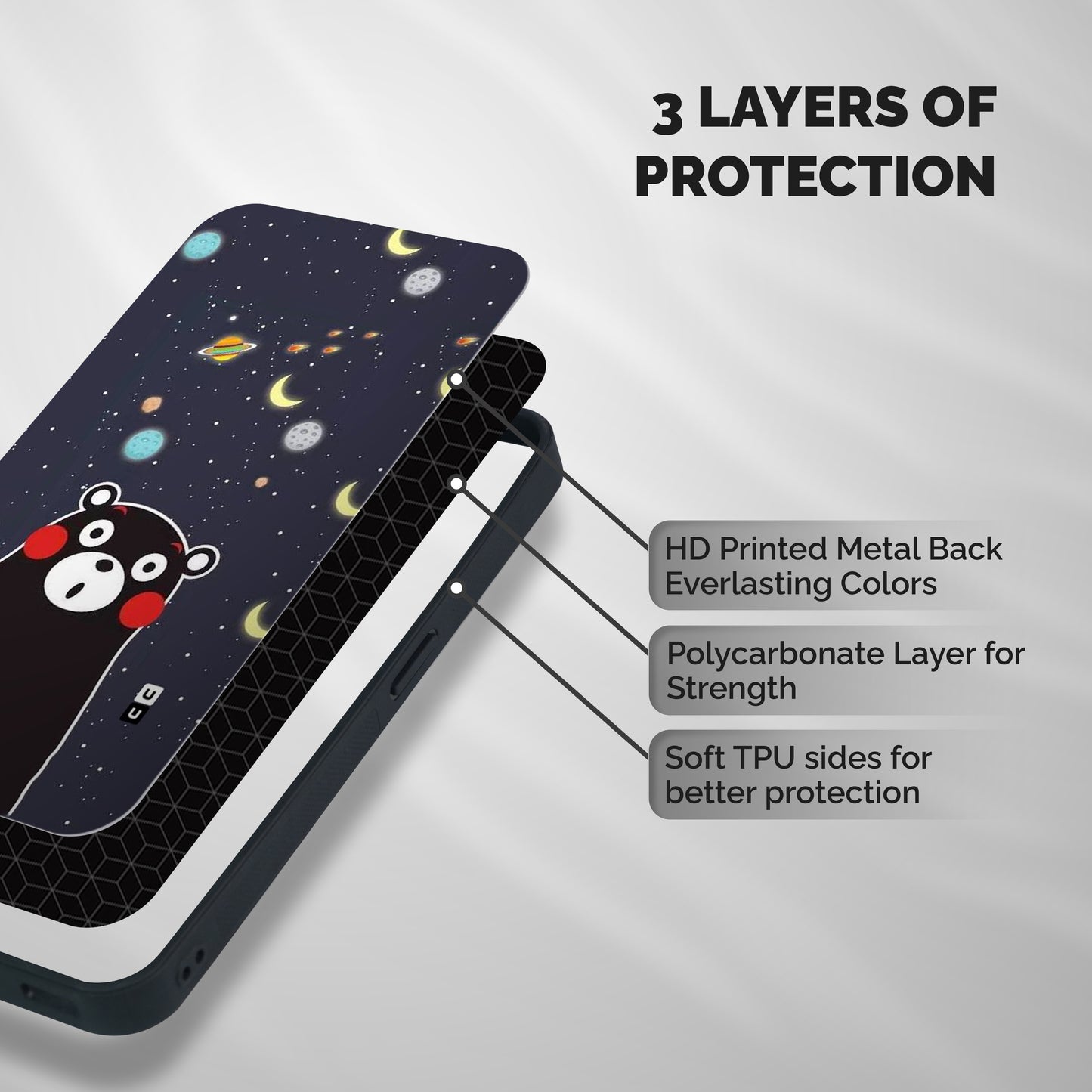 Space Bear Shockproof Hybrid Protection (Metal + TPU) Back Case Cover