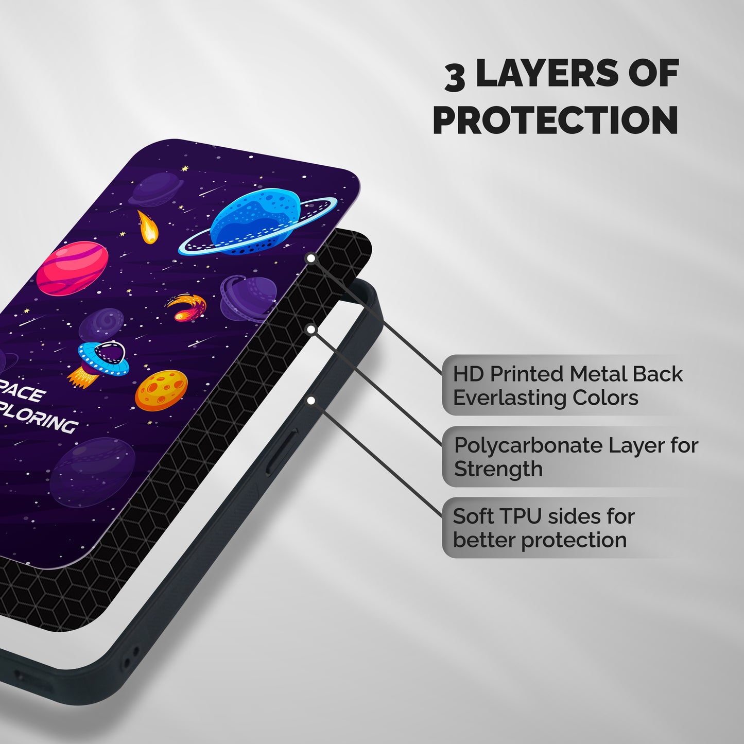 Space Exploring Shockproof Hybrid Protection (Metal + TPU) Back Case Cover