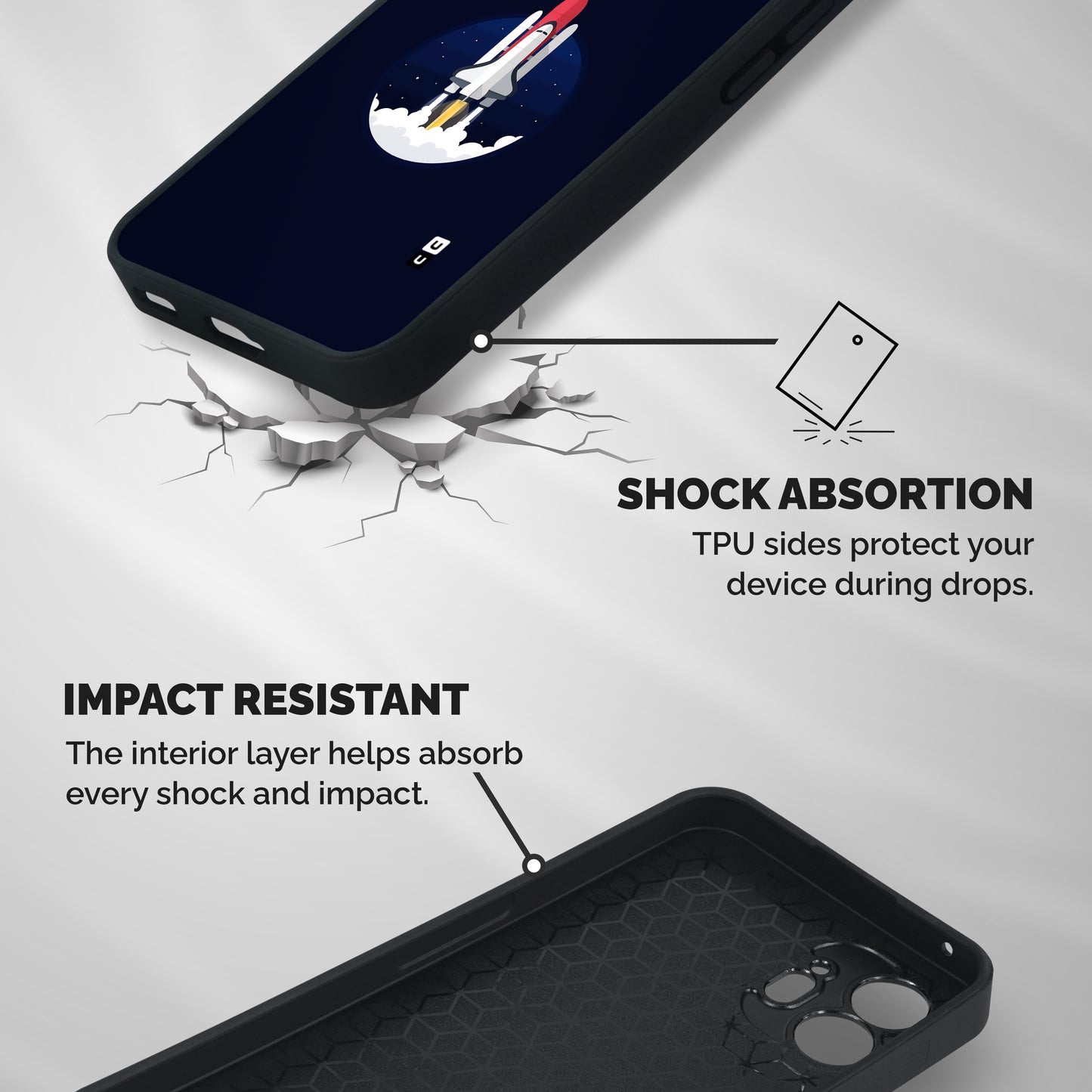 Space Rocket Minimal Shockproof Hybrid Protection (Metal + TPU) Back Case Cover