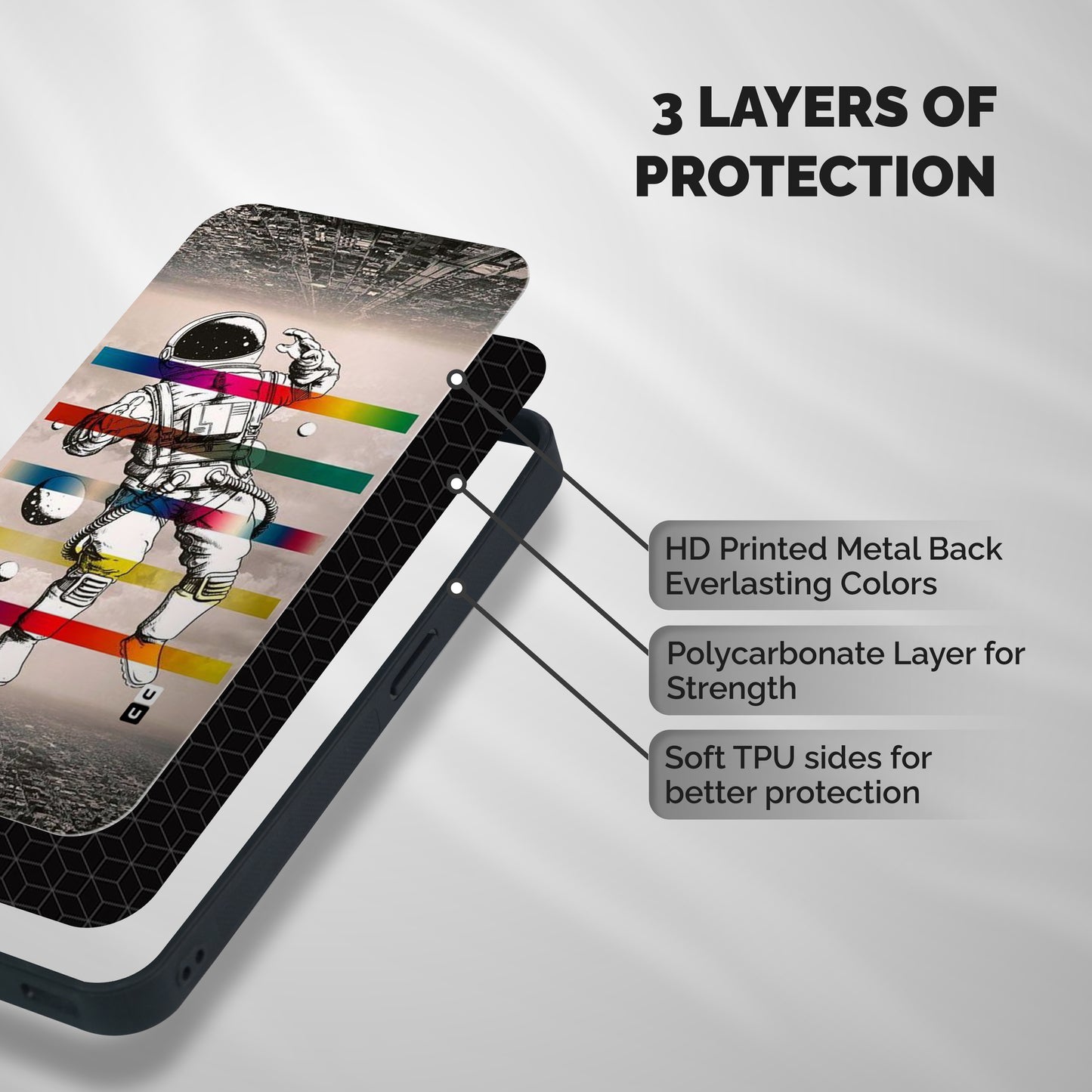 Spaceman Rainbow Stripes Shockproof Hybrid Protection (Metal + TPU) Back Case Cover