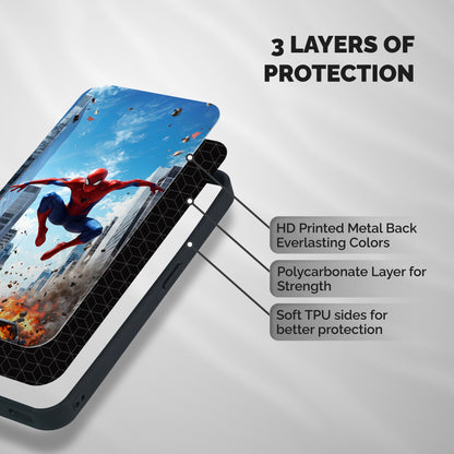 Spider Man City Blast Shockproof Hybrid Protection (Metal + TPU) Back Case Cover