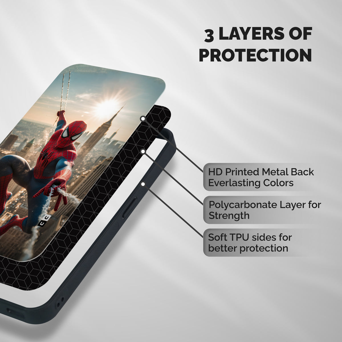 Spider Man Empire Swing Shockproof Hybrid Protection (Metal + TPU) Back Case Cover