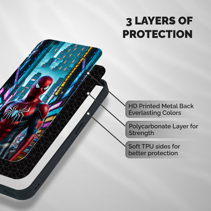 Spider Man Neon Sentinel Shockproof Hybrid Protection (Metal + TPU) Back Case Cover