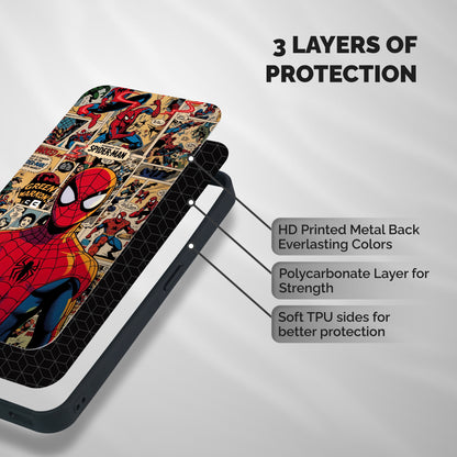 Spider Man Retro Comics Shockproof Hybrid Protection (Metal + TPU) Back Case Cover