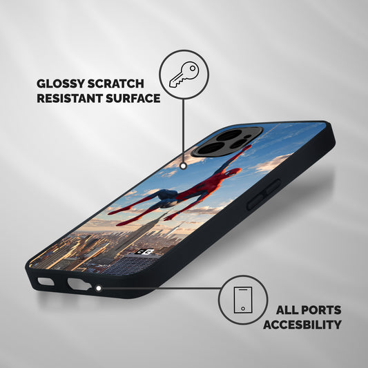 Spider Man Skyline Swing Shockproof Hybrid Protection (Metal + TPU) Back Case Cover