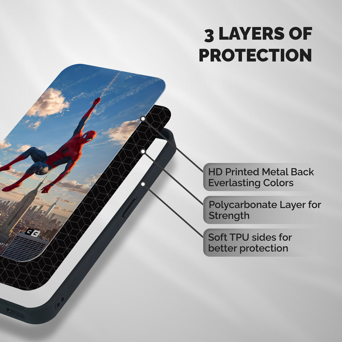Spider Man Skyline Swing Shockproof Hybrid Protection (Metal + TPU) Back Case Cover