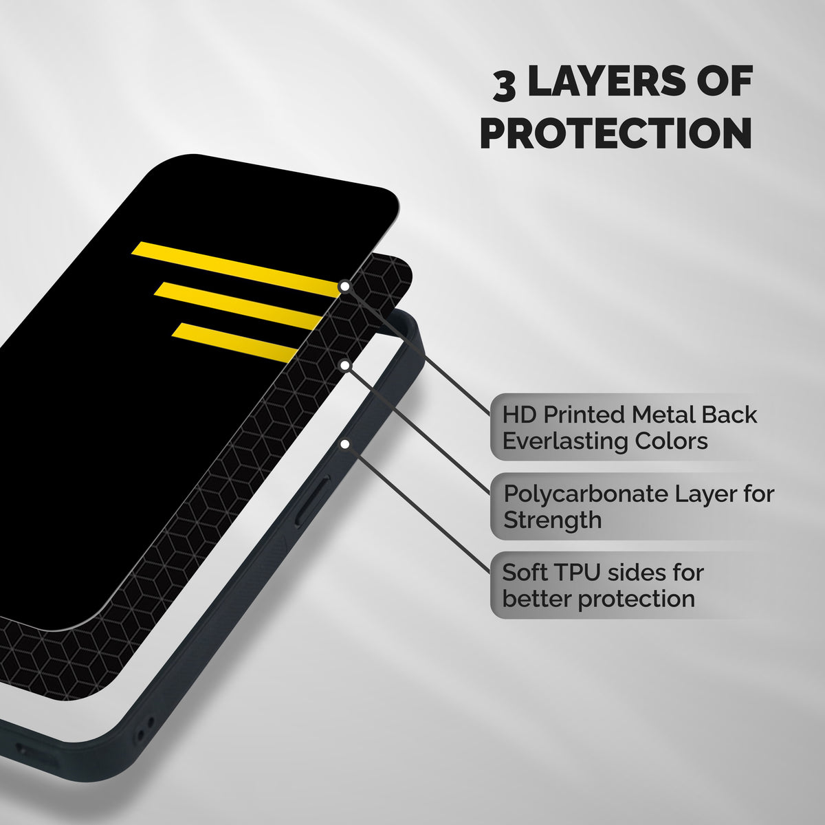 Sports Yellow Stripes Shockproof Hybrid Protection (Metal + TPU) Back Case Cover