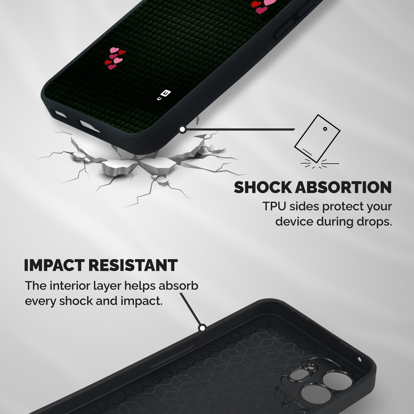 Square and Hearts Shockproof Hybrid Protection (Metal + TPU) Back Case Cover