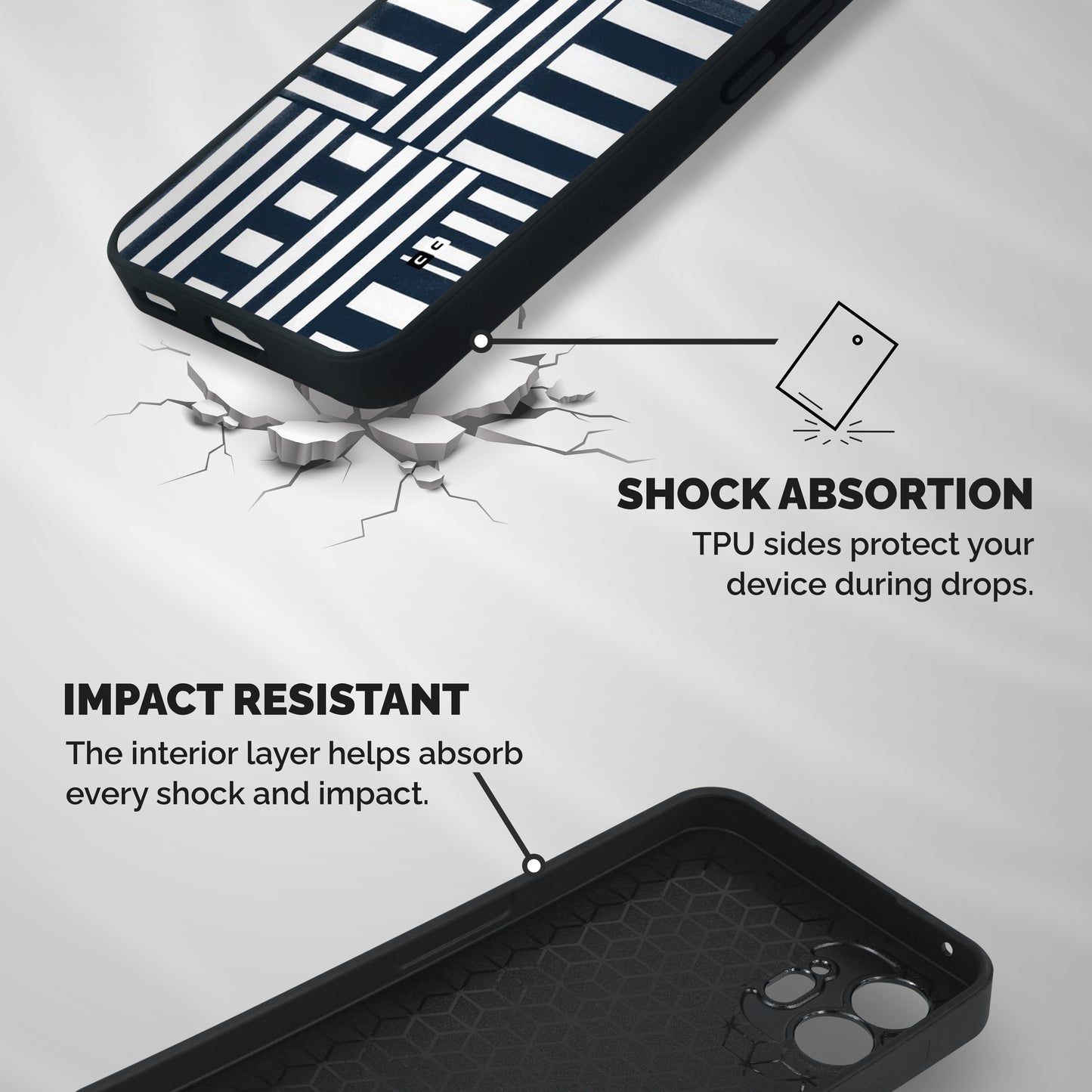 Square  Stripes Shockproof Hybrid Protection (Metal + TPU) Back Case Cover