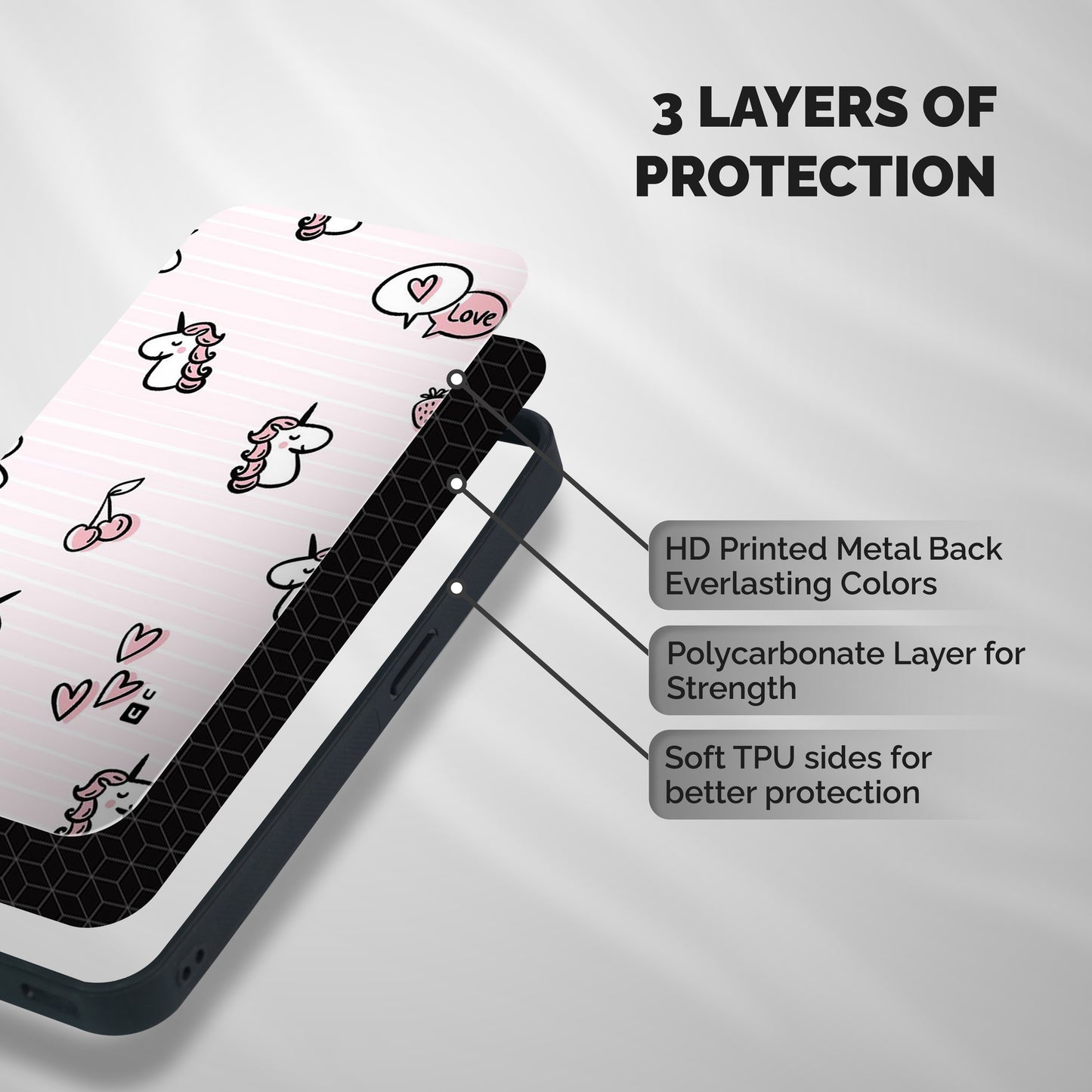 Strawberries And Unicorns Shockproof Hybrid Protection (Metal + TPU) Back Case Cover