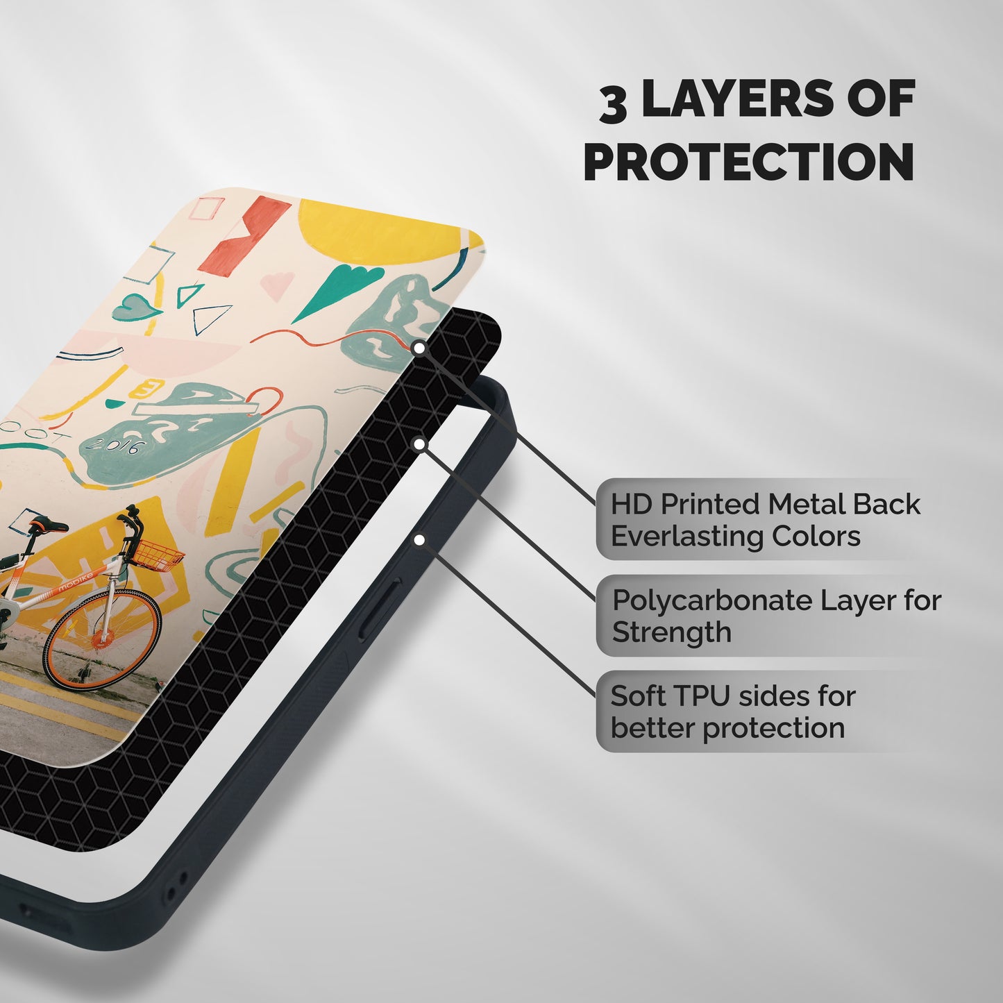 Street Art Bicycle Shockproof Hybrid Protection (Metal + TPU) Back Case Cover