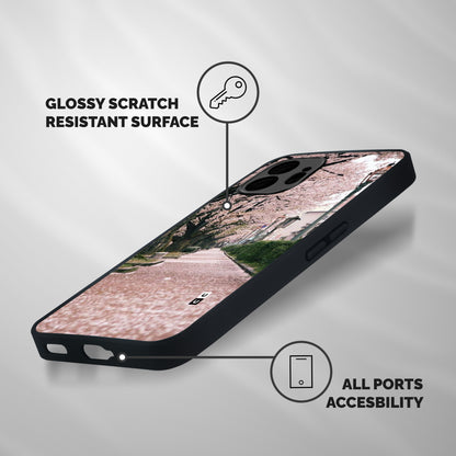 Street In Pink Flowers Shockproof Hybrid Protection (Metal + TPU) Back Case Cover