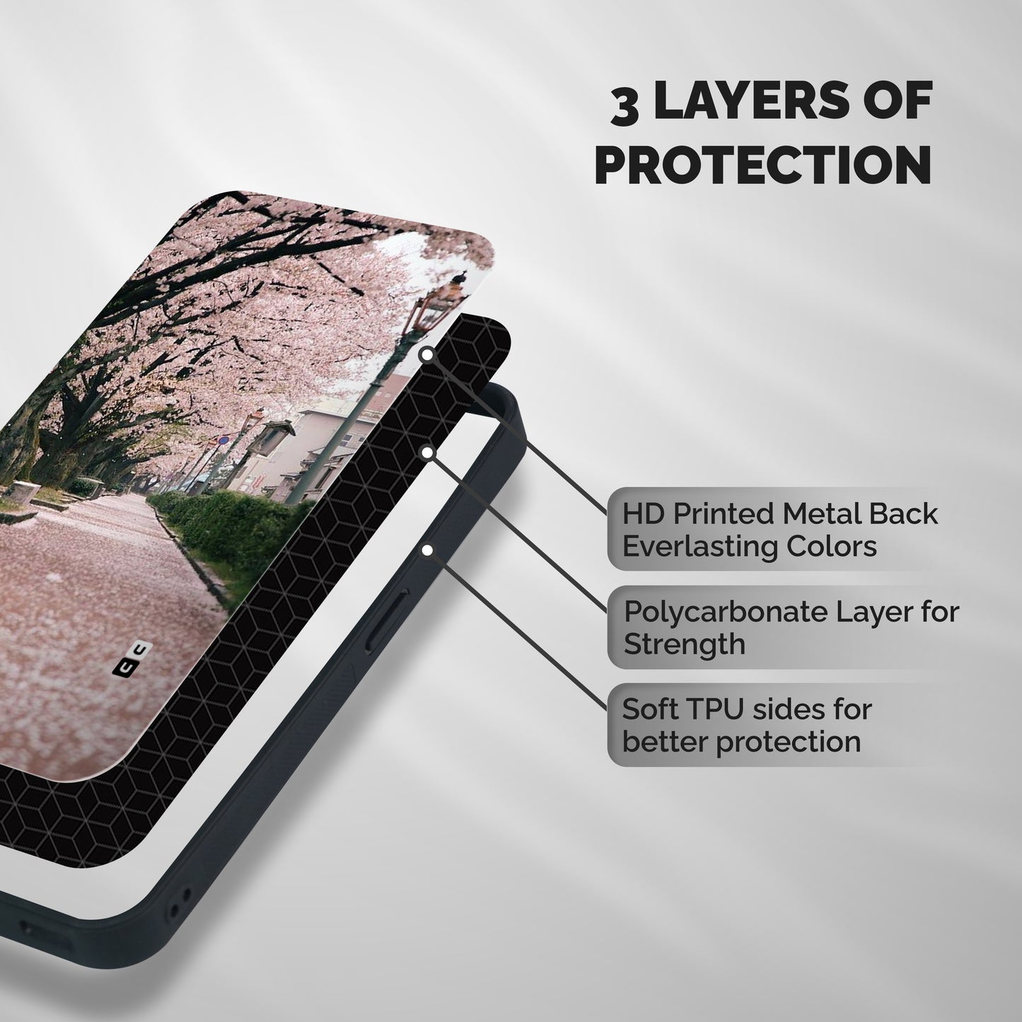 Street In Pink Flowers Shockproof Hybrid Protection (Metal + TPU) Back Case Cover