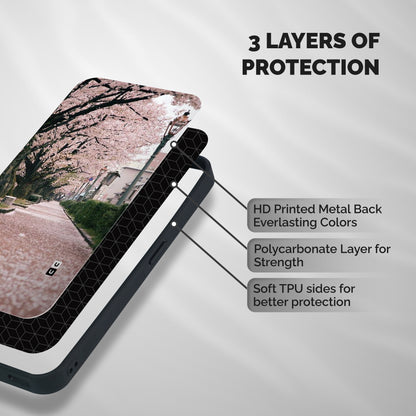 Street In Pink Flowers Shockproof Hybrid Protection (Metal + TPU) Back Case Cover