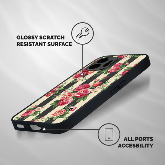 Stripes And Floral Shockproof Hybrid Protection (Metal + TPU) Back Case Cover