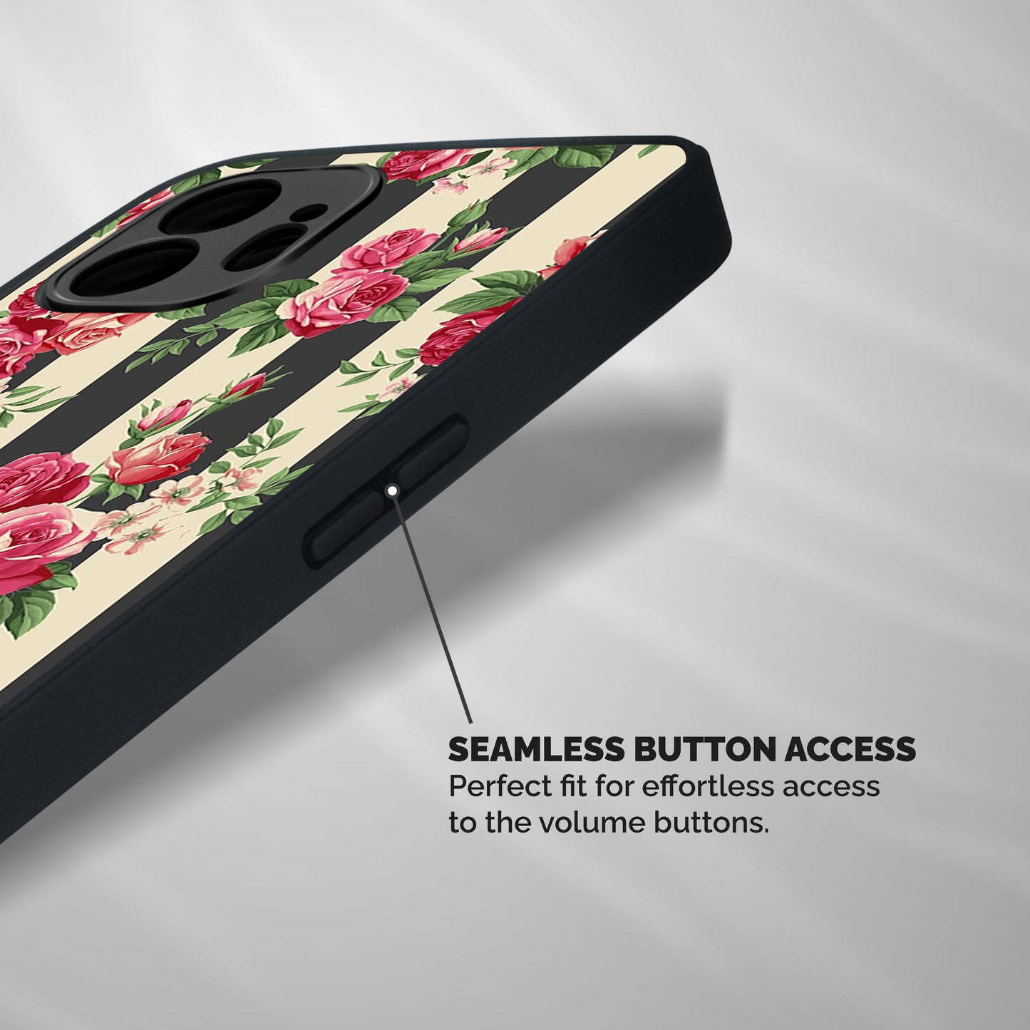 Stripes And Floral Shockproof Hybrid Protection (Metal + TPU) Back Case Cover