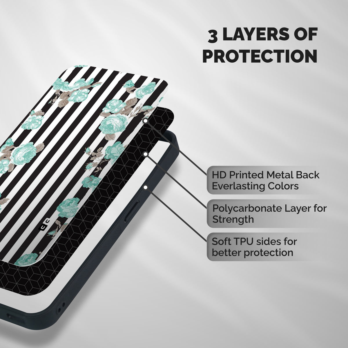 Stripes Bloom Shockproof Hybrid Protection (Metal + TPU) Back Case Cover