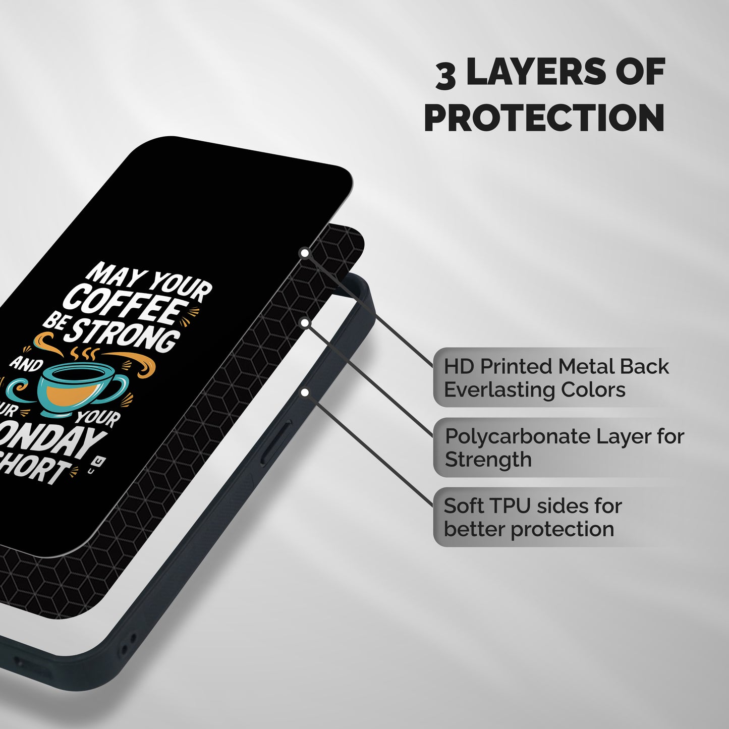 Strong Coffee Shockproof Hybrid Protection (Metal + TPU) Back Case Cover