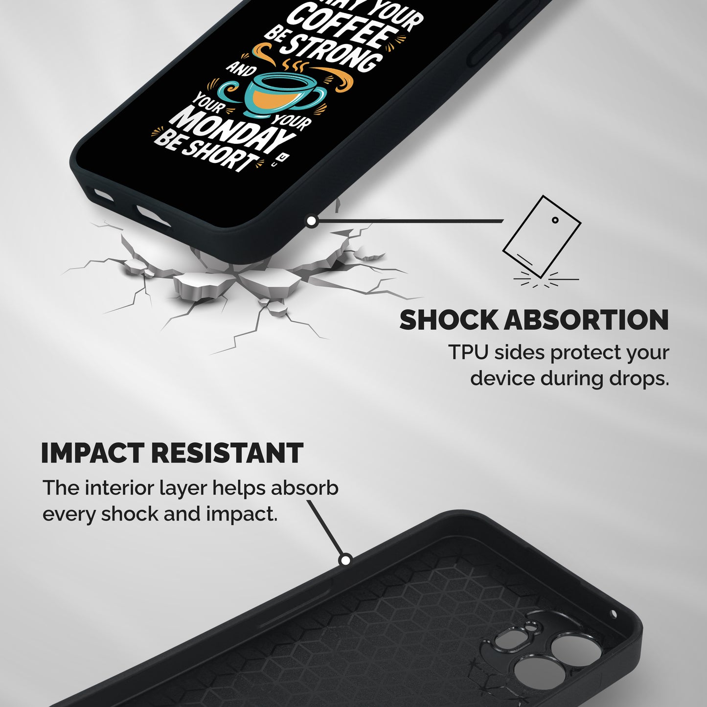 Strong Coffee Shockproof Hybrid Protection (Metal + TPU) Back Case Cover
