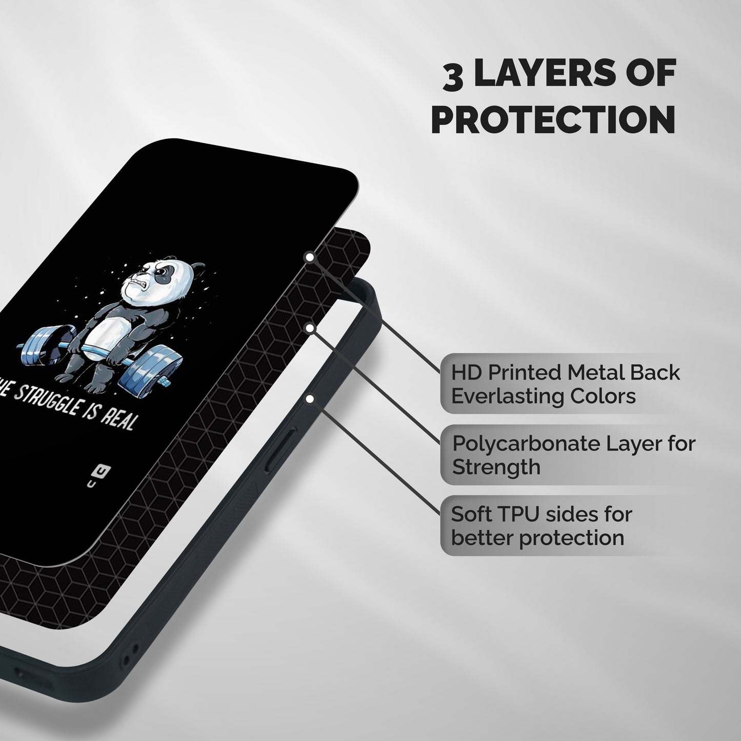 Struggle is Real Panda Shockproof Hybrid Protection (Metal + TPU) Back Case Cover