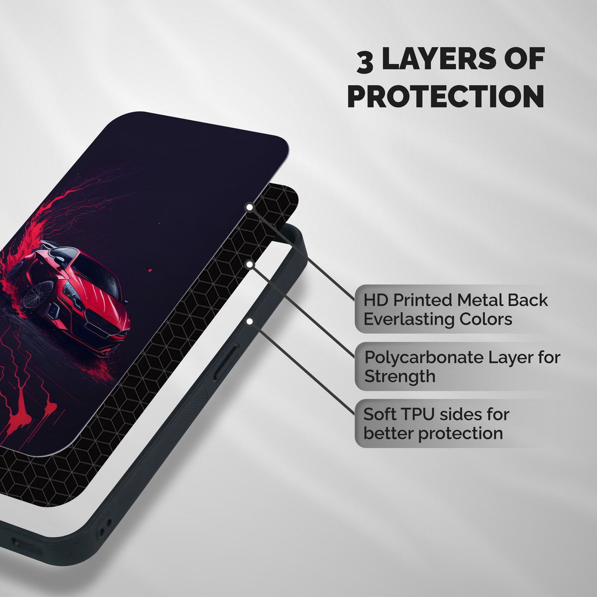 Stunning Car Shockproof Hybrid Protection (Metal + TPU) Back Case Cover