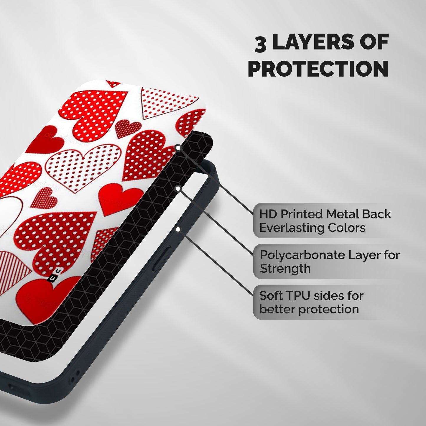 Style Hearts Shockproof Hybrid Protection (Metal + TPU) Back Case Cover