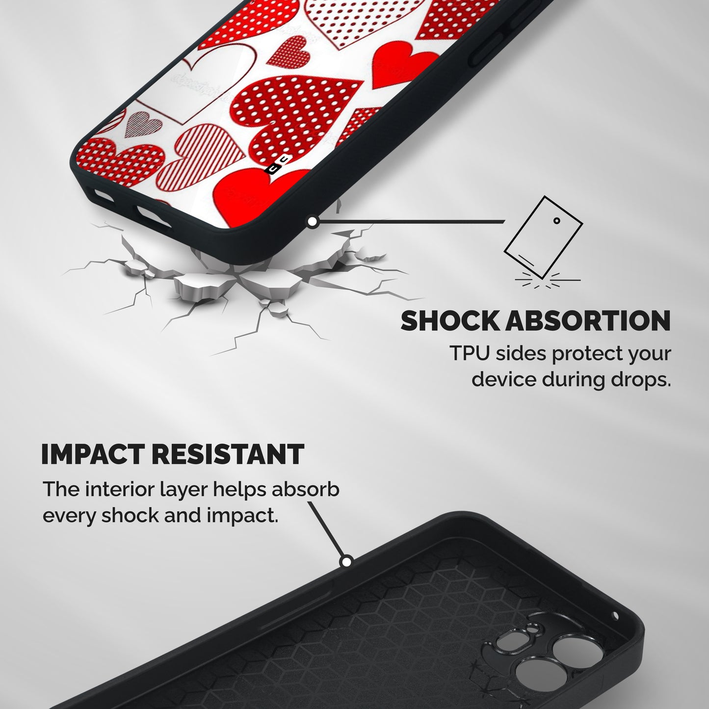 Style Hearts Shockproof Hybrid Protection (Metal + TPU) Back Case Cover