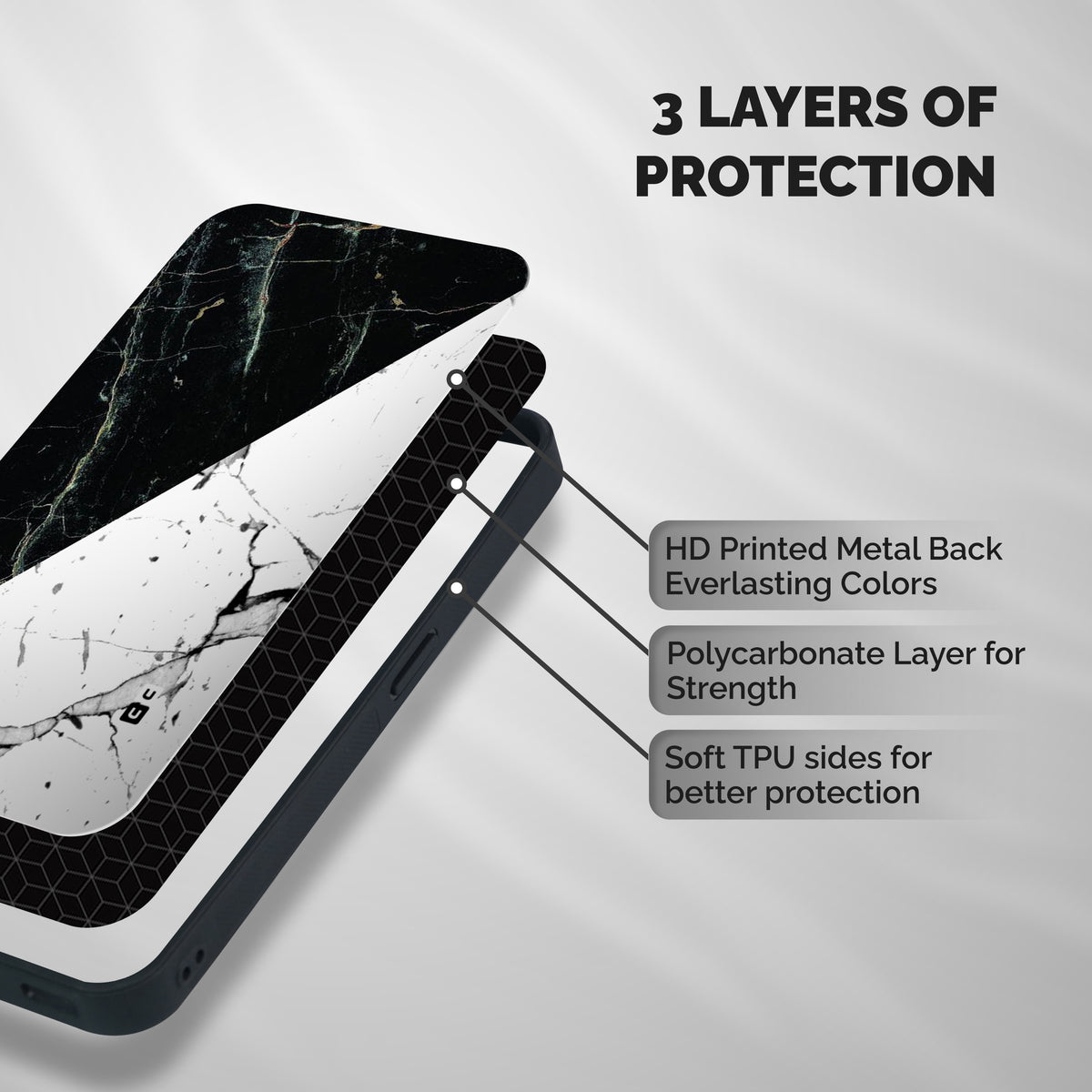 Stylish Diagonal Marble Shockproof Hybrid Protection (Metal + TPU) Back Case Cover