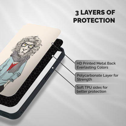 Stylish Lion Shockproof Hybrid Protection (Metal + TPU) Back Case Cover