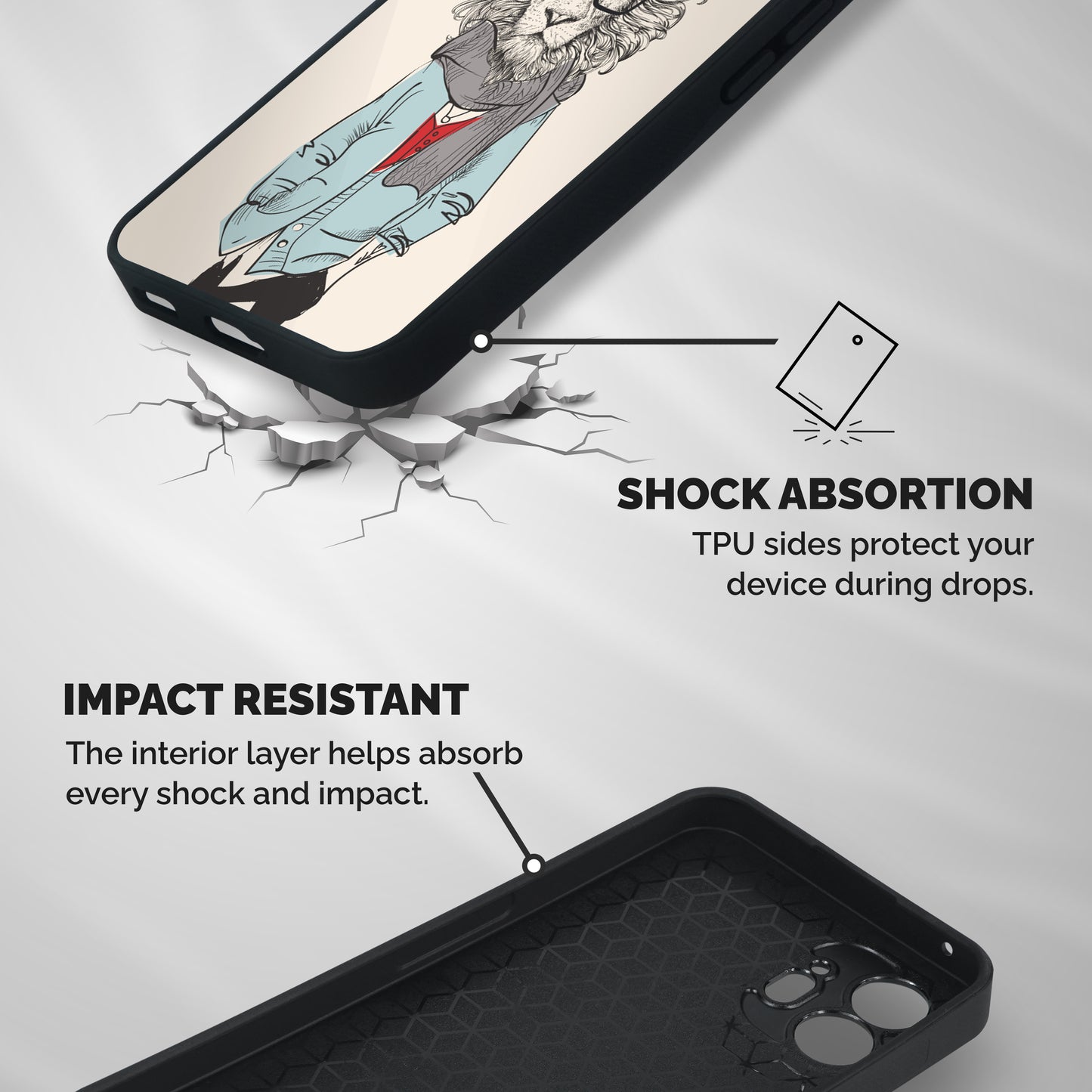 Stylish Lion Shockproof Hybrid Protection (Metal + TPU) Back Case Cover