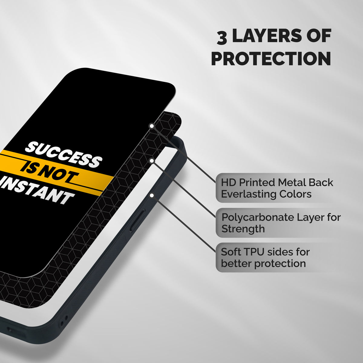 Success Not Instant Shockproof Hybrid Protection (Metal + TPU) Back Case Cover